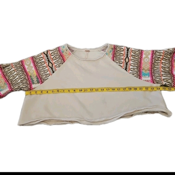 Free People Cream Cropped Embroidered Balloon Sleeve Boho Statement Sweater XS - Picture 12 of 15